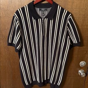 Mens XXL Black stripe zip collar knit polo
